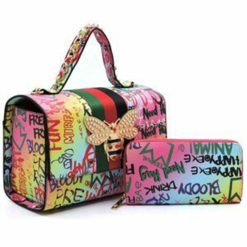 Trendy Bumblebee Graffiti 2 in 1 Handbag